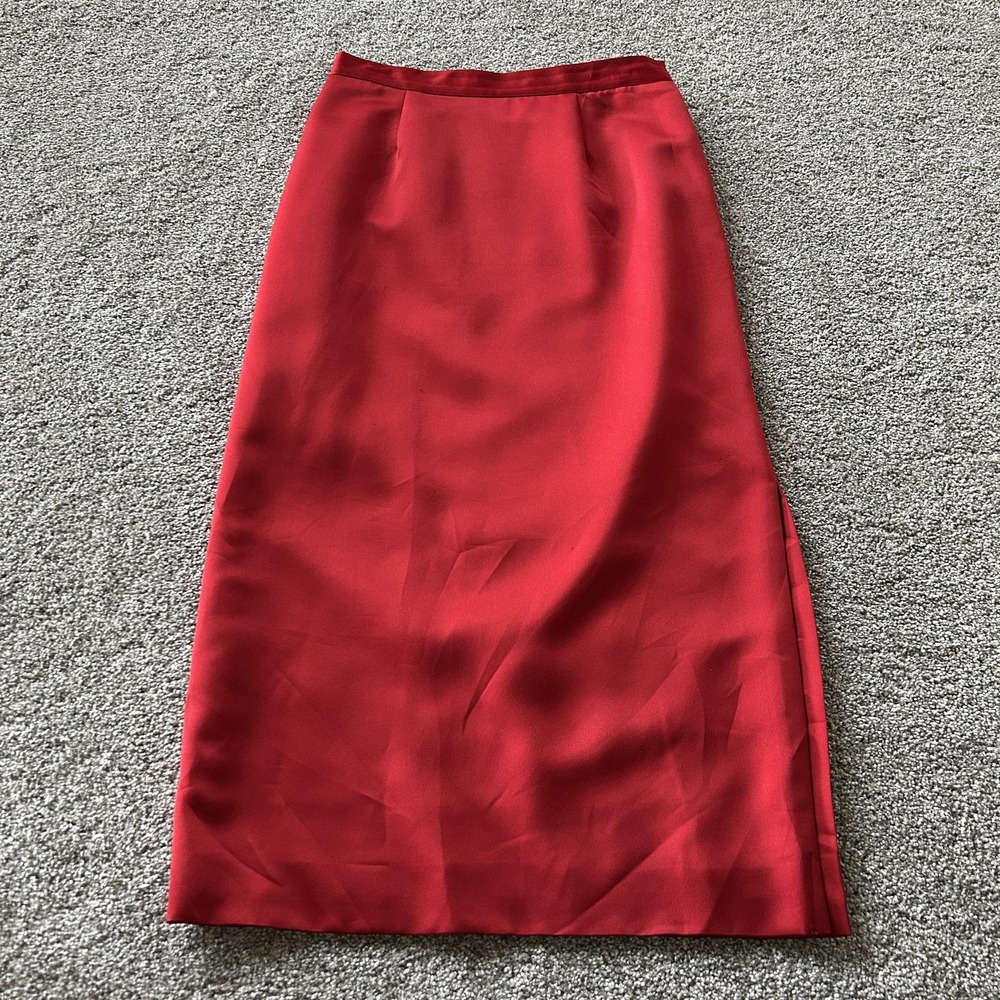 Black Tie Oleg Cassini Skirt Womens 12 Red Satin Long Pencil Lined Slit